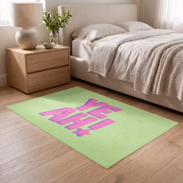 Groen - Neon - Quote Vloerkleed Rechthoek klein -atmosphere_sfeer3_global