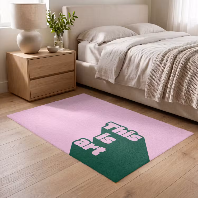 Groen - Tekst - This is art - Roze Vloerkleed Rechthoek klein -atmosphere_sfeer3_global