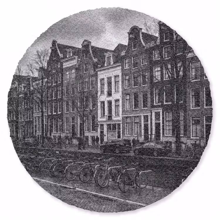 Teppich - Haus – Kanal – Amsterdam – Architektur – Schwarz-Weiß - Huis - Gracht - Amsterdam - Architectuur - Zwart-wit Vloerkleed Rond klein