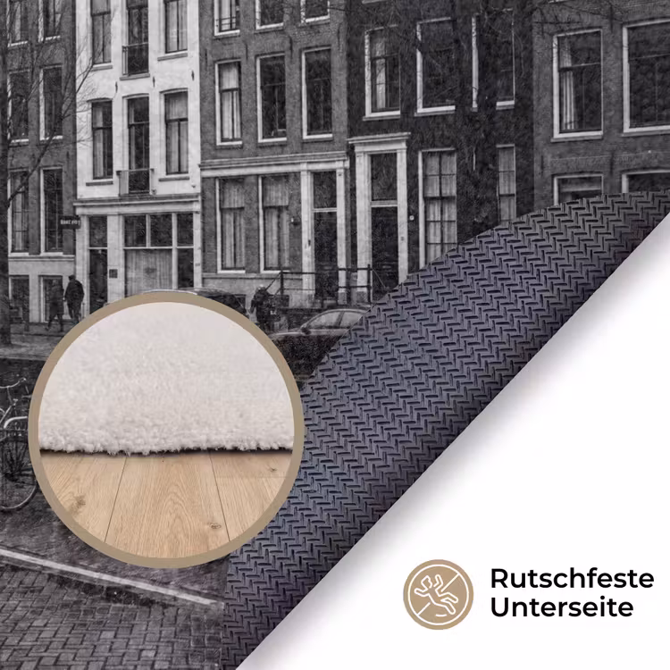 Teppich - Haus – Kanal – Amsterdam – Architektur – Schwarz-Weiß - Huis - Gracht - Amsterdam - Architectuur - Zwart-wit Vloerkleed Rond klein