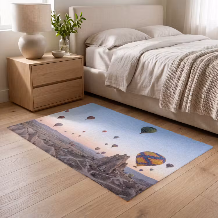 Luchtballonnen - Rotsen - Zonsopgang Vloerkleed Rechthoek klein -atmosphere_sfeer3_global