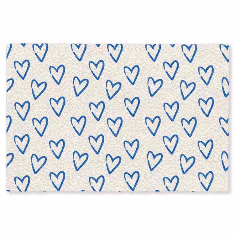 Hartjes patroon - Blauw - Beige - Liefde Vloerkleed Rechthoek klein -3d