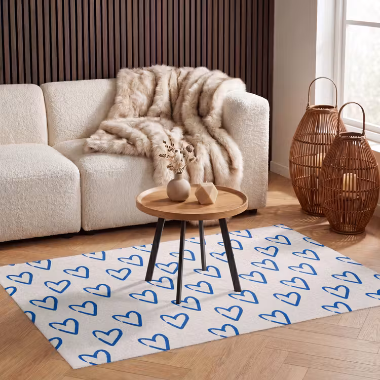Hartjes patroon - Blauw - Beige - Liefde Vloerkleed Rechthoek klein -atmosphere_sfeer2_global