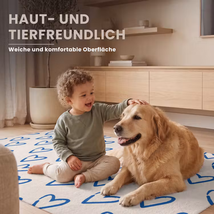 Hartjes patroon - Blauw - Beige - Liefde Vloerkleed Rechthoek klein -uniquesellingpoint_zacht_DE