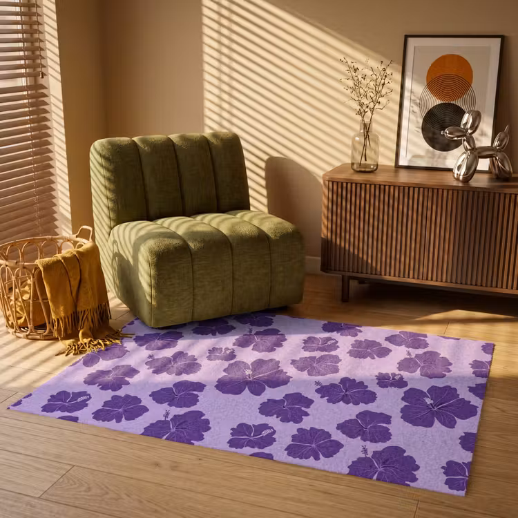 Hibiscus - Bloemen - Paars Vloerkleed Rechthoek klein 1091 -atmosphere_sfeer1_global