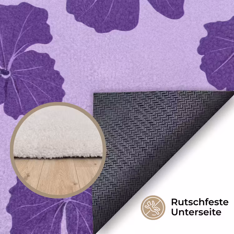 Hibiscus - Bloemen - Paars Vloerkleed Rechthoek klein 1091 -uniquesellingpoint_antislip_DE_DE