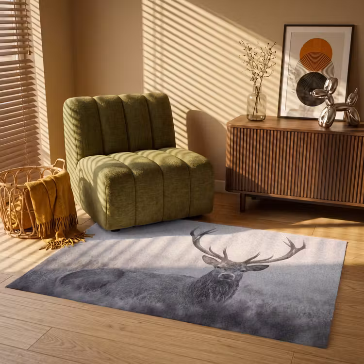 Hert - Mistig - Zwart - Wit Vloerkleed Rechthoek klein -atmosphere_sfeer1_global