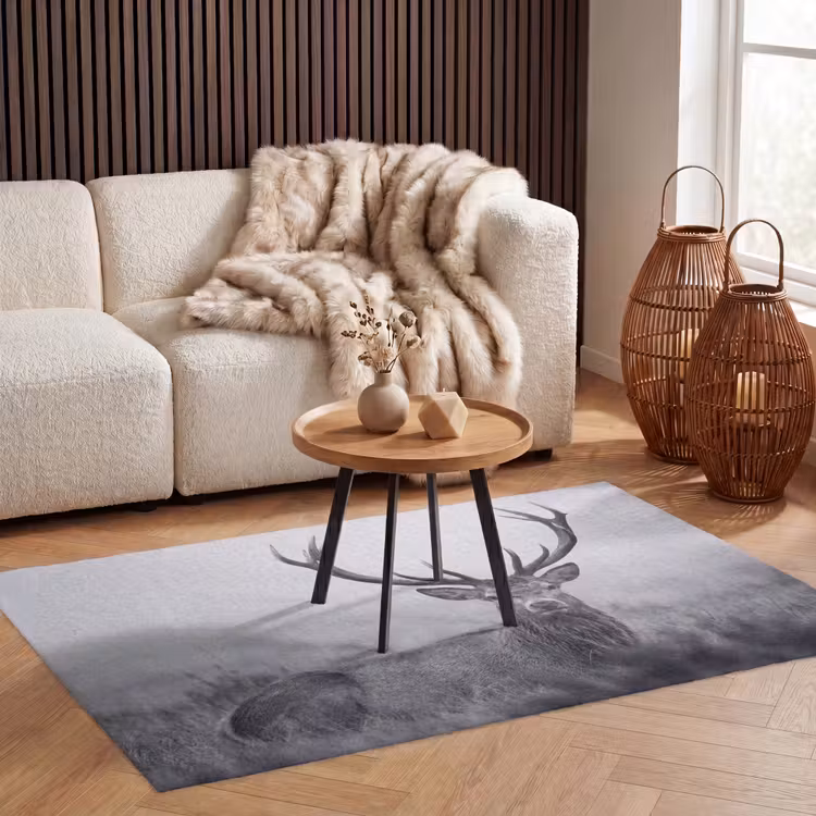 Hert - Mistig - Zwart - Wit Vloerkleed Rechthoek klein -atmosphere_sfeer2_global