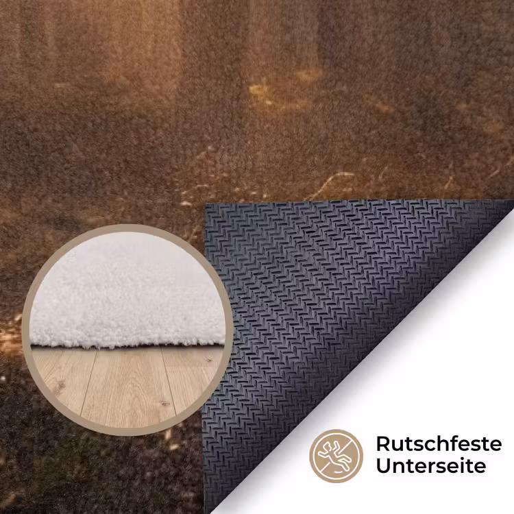 Hert - Bos - Mistig - Natuur - Goud Vloerkleed Rechthoek klein -uniquesellingpoint_antislip_DE_DE