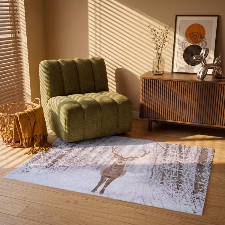 Hert - Winter - Bos - Natuur - Wit Vloerkleed Rechthoek klein -atmosphere_sfeer1_global