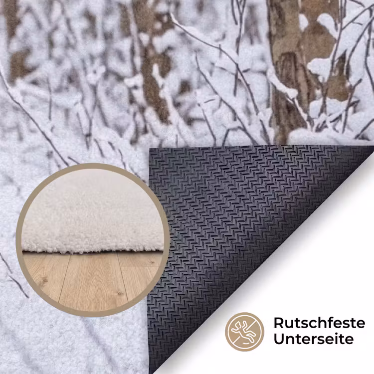 Hert - Winter - Bos - Natuur - Wit Vloerkleed Rechthoek klein -uniquesellingpoint_antislip_DE_DE