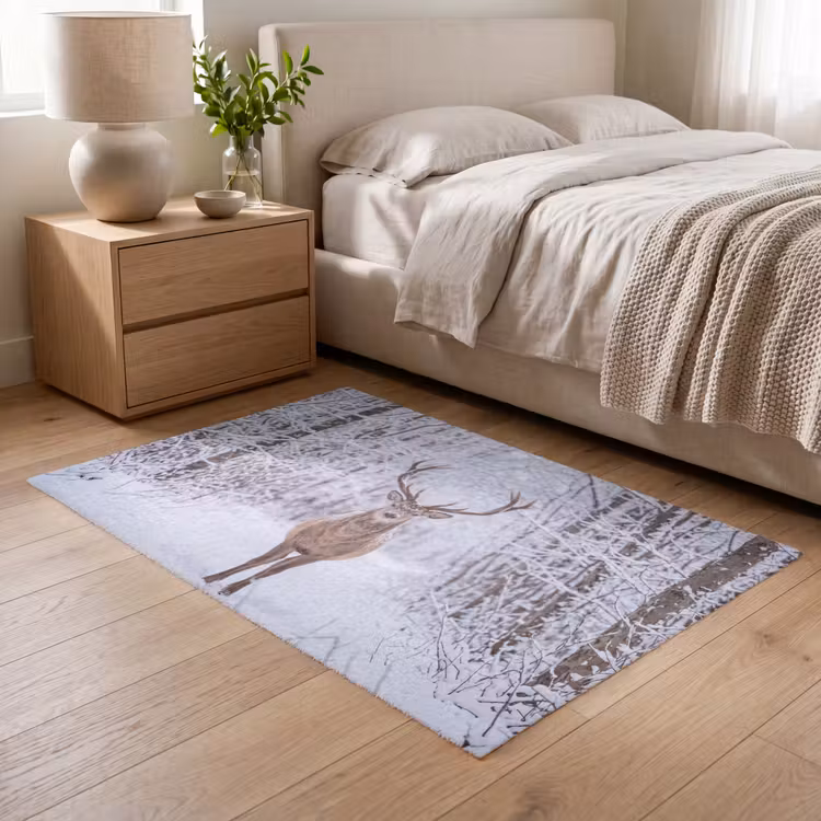 Hert - Winter - Bos - Natuur - Wit Vloerkleed Rechthoek klein -atmosphere_sfeer3_global