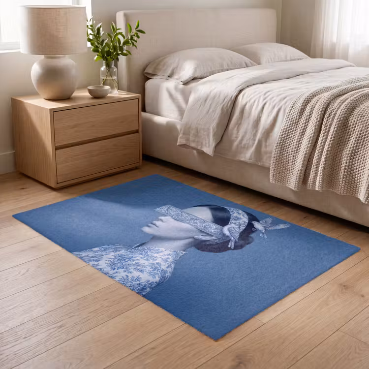 Portret - Klassiek - Wit - Blauw Vloerkleed Rechthoek klein -atmosphere_sfeer3_global