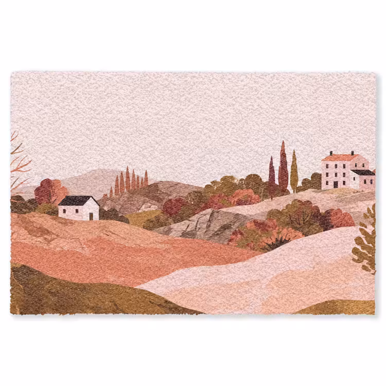 Heuvellandschap - Grafisch - Terracotta Vloerkleed Rechthoek klein -3d