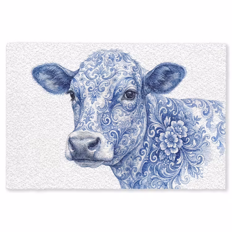 Illustratie - Koe - Blauw Vloerkleed Rechthoek klein -3d