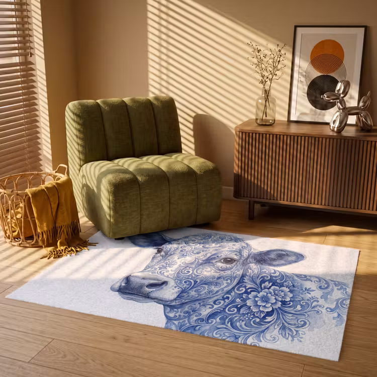 Illustratie - Koe - Blauw Vloerkleed Rechthoek klein -atmosphere_sfeer1_global