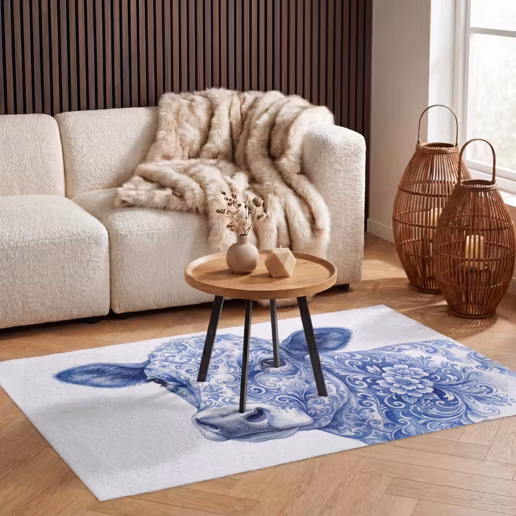 Illustratie - Koe - Blauw Vloerkleed Rechthoek klein -atmosphere_sfeer2_global