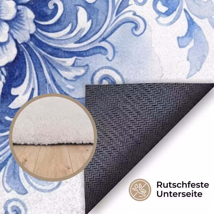 Illustratie - Koe - Blauw Vloerkleed Rechthoek klein -uniquesellingpoint_antislip_DE_DE