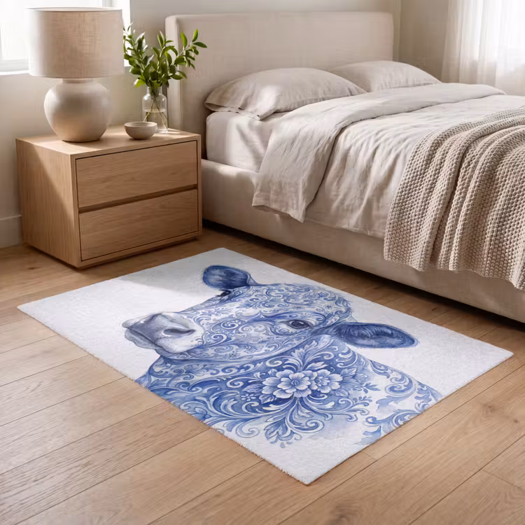 Illustratie - Koe - Blauw Vloerkleed Rechthoek klein -atmosphere_sfeer3_global