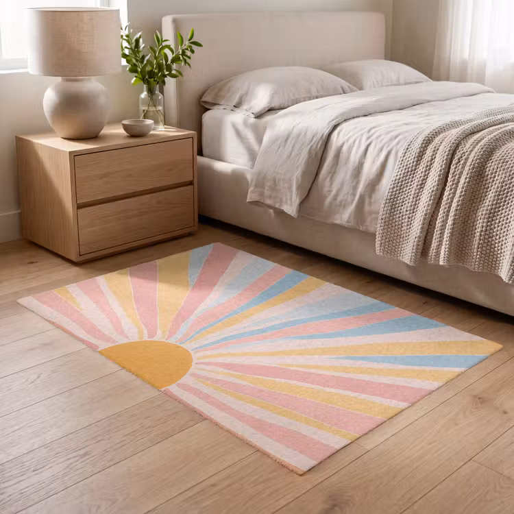 Illustratie - Zon - Pastelkleuren Vloerkleed Rechthoek klein -atmosphere_sfeer3_global