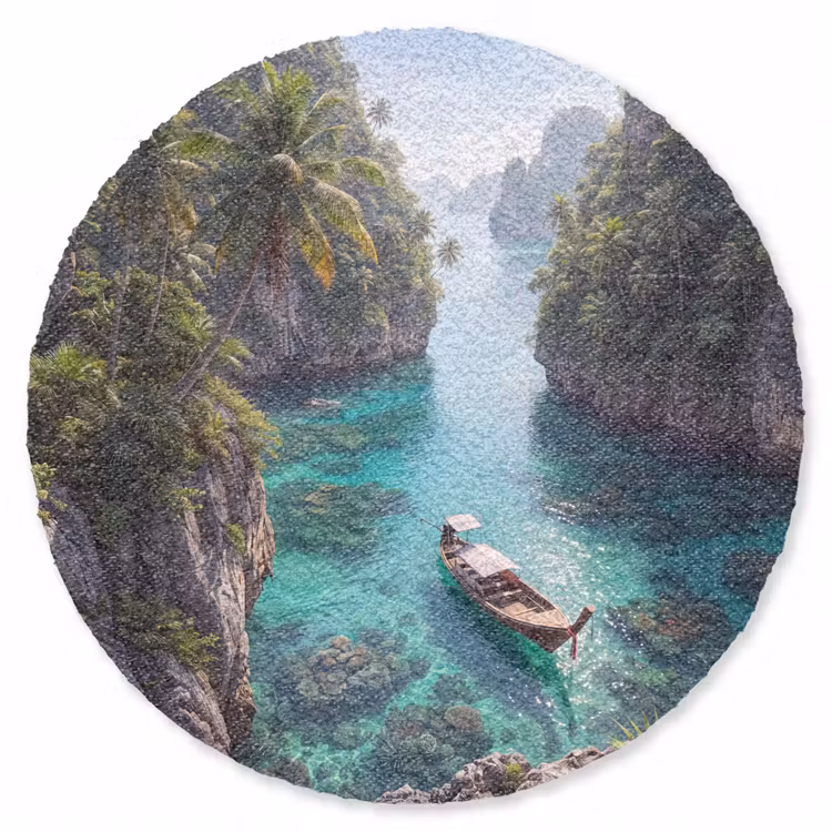 Teppich - Insel – Tropisch – Wasser – Palmen – Natur - Eiland - Tropisch - Water - Palmbomen - Natuur Vloerkleed Rond klein