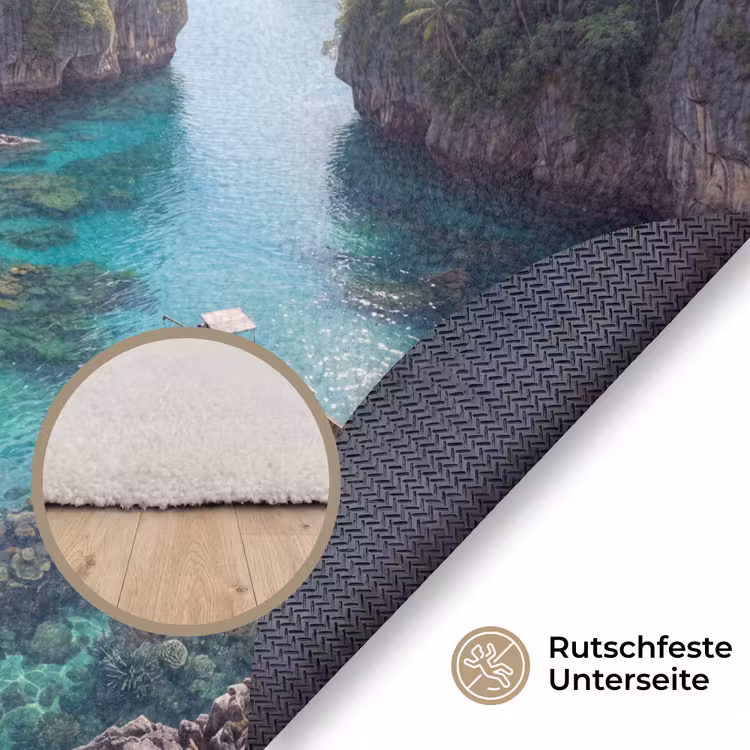 Teppich - Insel – Tropisch – Wasser – Palmen – Natur - Eiland - Tropisch - Water - Palmbomen - Natuur Vloerkleed Rond klein