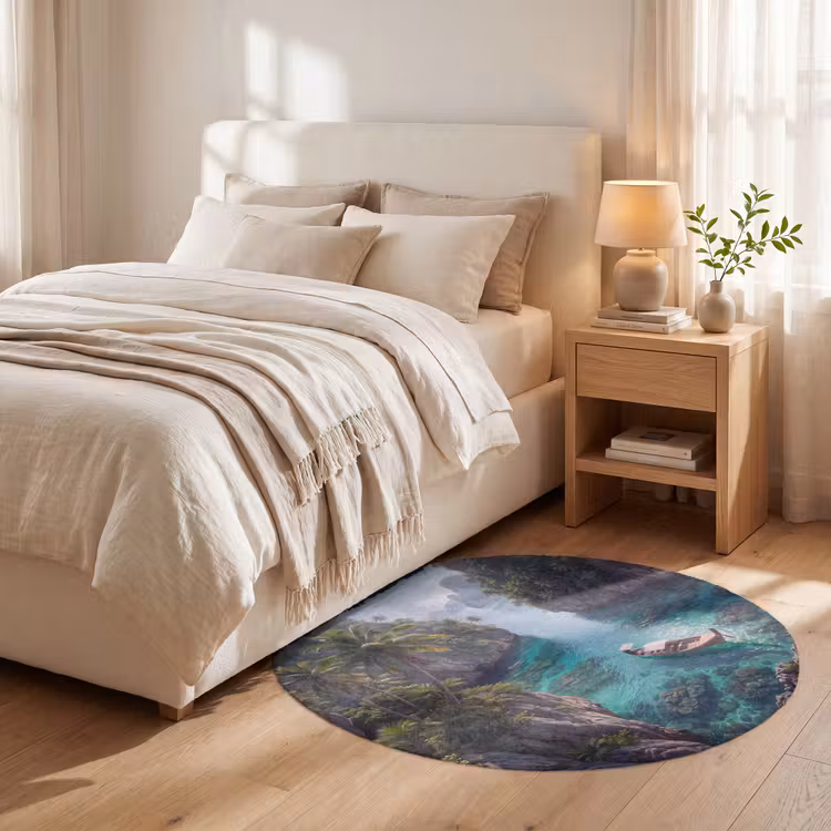 Teppich - Insel – Tropisch – Wasser – Palmen – Natur - Eiland - Tropisch - Water - Palmbomen - Natuur Vloerkleed Rond klein