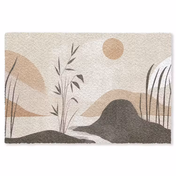 Japandi - Landschap - Beige Vloerkleed Rechthoek klein -3d