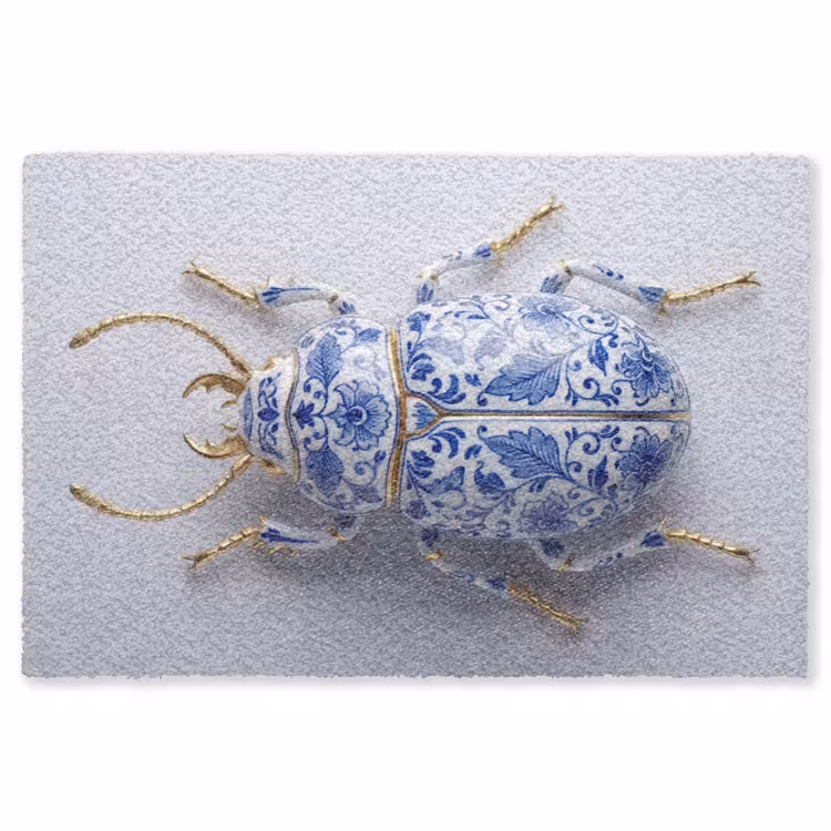 Kever - Delfts  - Blauw - Goud Vloerkleed Rechthoek klein -3d