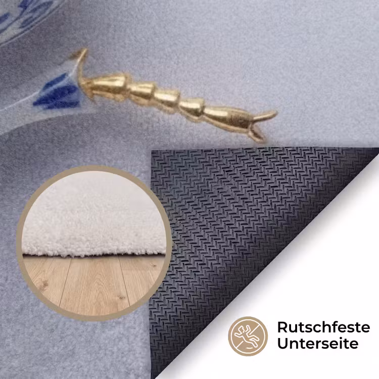 Kever - Delfts  - Blauw - Goud Vloerkleed Rechthoek klein -uniquesellingpoint_antislip_DE_DE