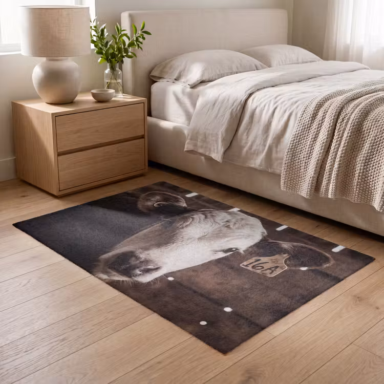 Kalf - Oormerk - Houten stal Vloerkleed Rechthoek klein -atmosphere_sfeer3_global