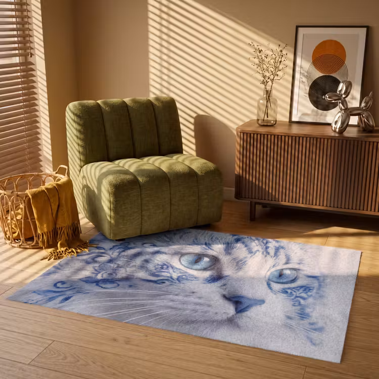 Kat - Patroon - Blauw Vloerkleed Rechthoek klein -atmosphere_sfeer1_global