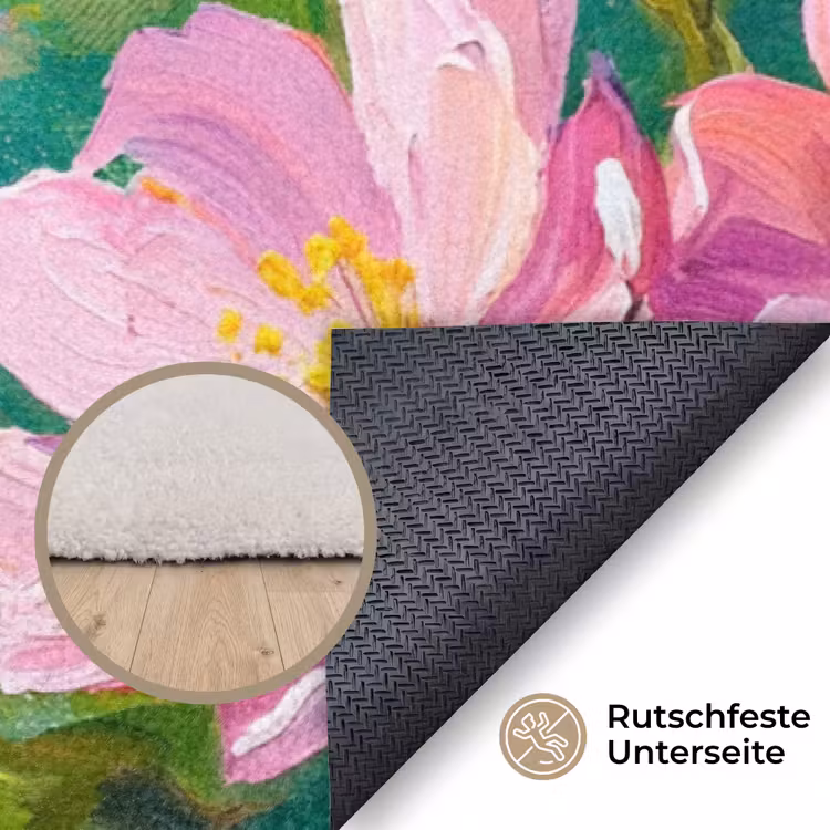 Kolibrie - Bloemen - Natuur - Kleurrijk Vloerkleed Rechthoek klein -uniquesellingpoint_antislip_DE_DE
