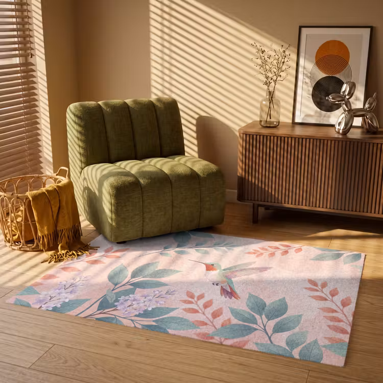 Kolibrie - Vliegen - Natuur - Illustratie - Kleurrijk Vloerkleed Rechthoek klein -atmosphere_sfeer1_global