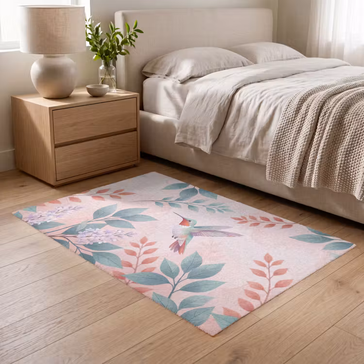 Kolibrie - Vliegen - Natuur - Illustratie - Kleurrijk Vloerkleed Rechthoek klein -atmosphere_sfeer3_global