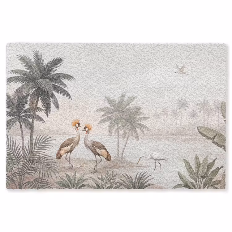 Kraanvogels - Palmbomen - Tropisch Vloerkleed Rechthoek klein -3d