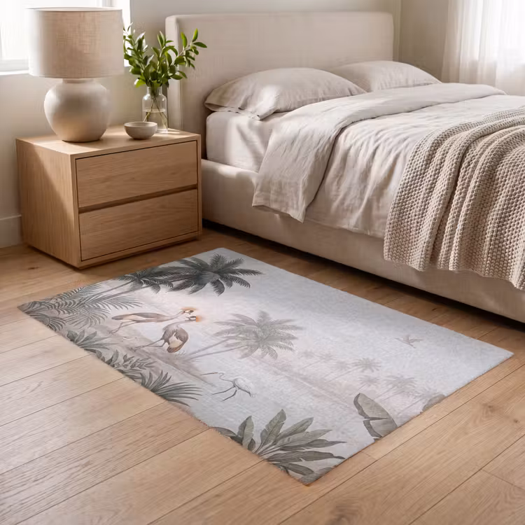 Kraanvogels - Palmbomen - Tropisch Vloerkleed Rechthoek klein -atmosphere_sfeer3_global
