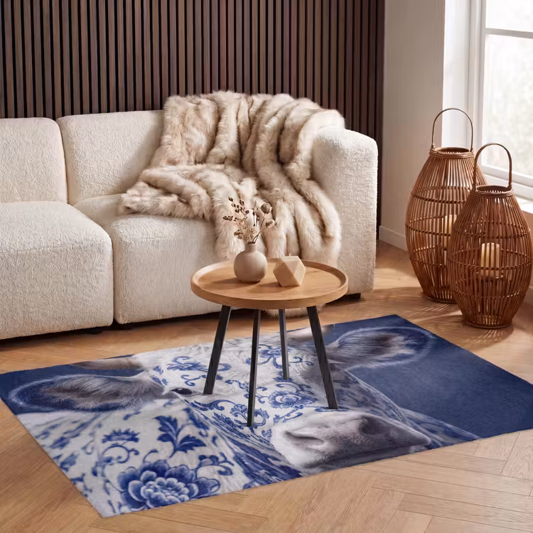 Koe - Delfts - Blauw - Artistiek Vloerkleed Rechthoek klein -atmosphere_sfeer2_global