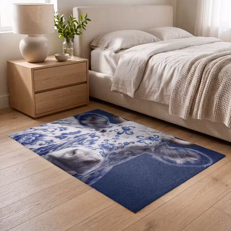 Koe - Delfts - Blauw - Artistiek Vloerkleed Rechthoek klein -atmosphere_sfeer3_global