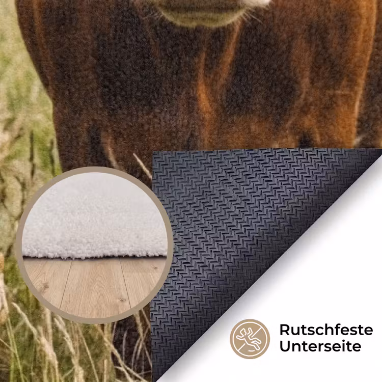 Koeien - Portret - Weide - Boerderij - Nieuwsgierig Vloerkleed Rechthoek klein -uniquesellingpoint_antislip_DE_DE