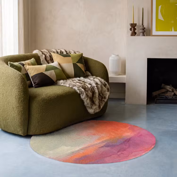 Teppich - Kunst – Fließend – Übergänge – Orange - Kunst - Vloeiend - Overgangen - Oranje Vloerkleed Rond klein