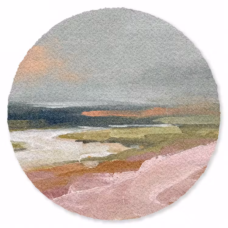 Teppich - Landschaft – Fluss – Abstrakt – Rosa – Grün - Landschap - Rivier - Abstract - Roze - Groen Vloerkleed Rond klein