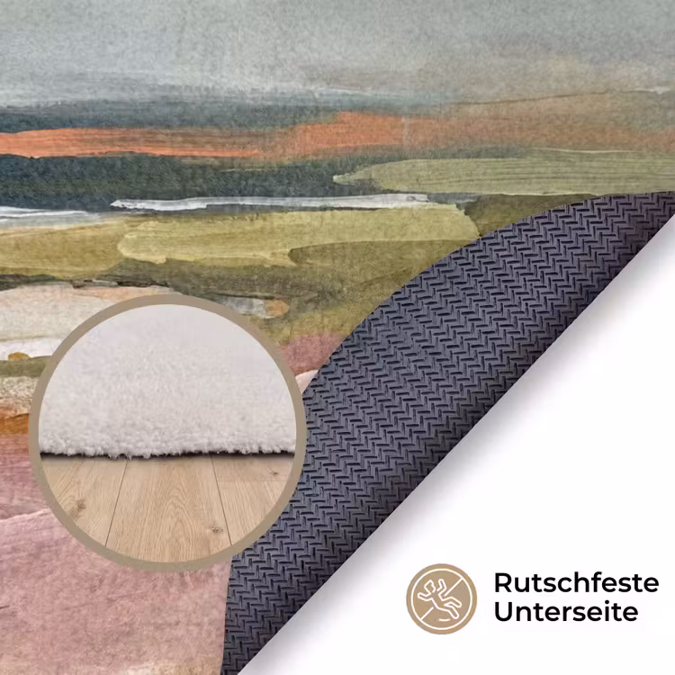Teppich - Landschaft – Fluss – Abstrakt – Rosa – Grün - Landschap - Rivier - Abstract - Roze - Groen Vloerkleed Rond klein