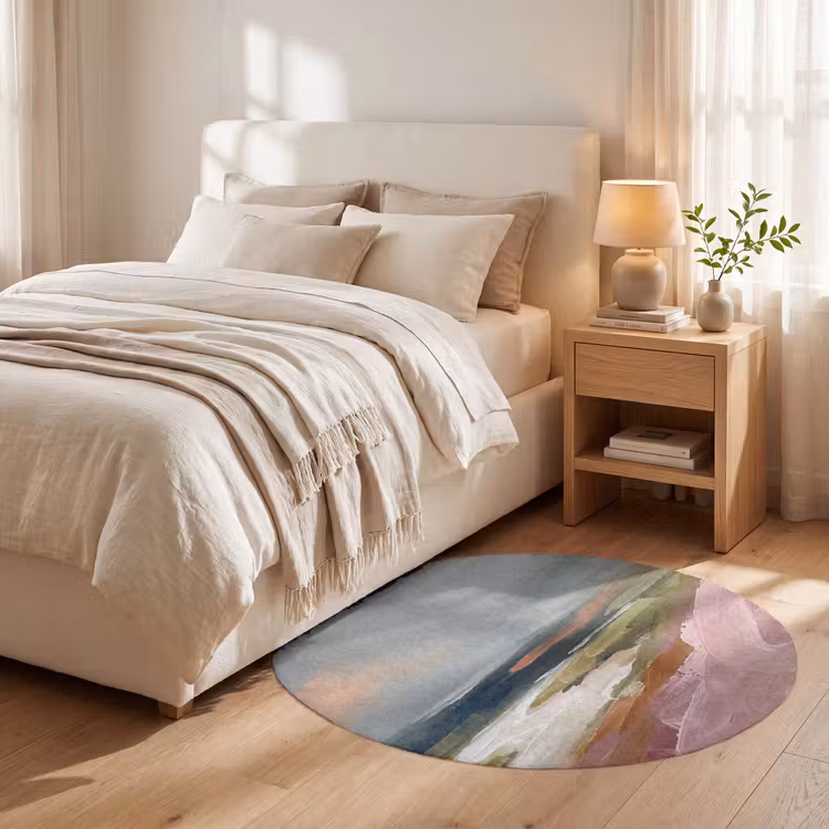 Teppich - Landschaft – Fluss – Abstrakt – Rosa – Grün - Landschap - Rivier - Abstract - Roze - Groen Vloerkleed Rond klein