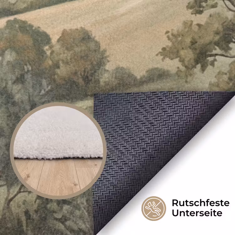 Landschap - Heuvels - Zandpad - Groen Vloerkleed Rechthoek klein -uniquesellingpoint_antislip_DE_DE