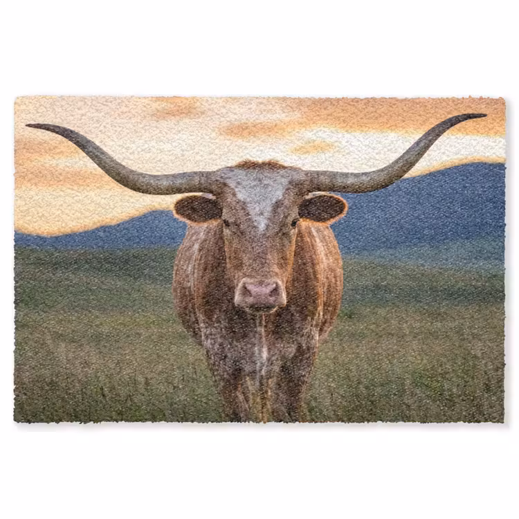 Longhorn - Landschap - Zonsondergang Vloerkleed Rechthoek klein -3d