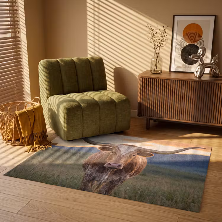 Longhorn - Landschap - Zonsondergang Vloerkleed Rechthoek klein -atmosphere_sfeer1_global