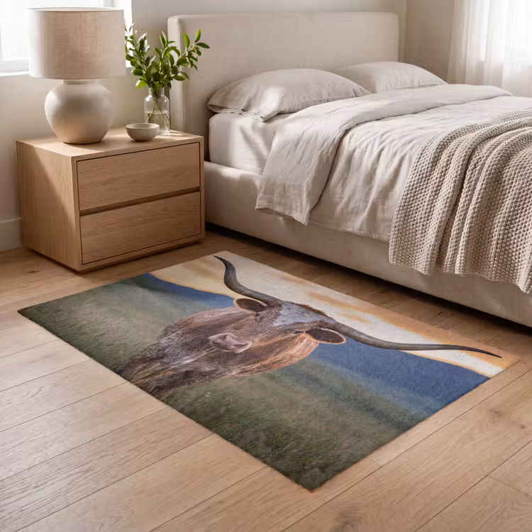 Longhorn - Landschap - Zonsondergang Vloerkleed Rechthoek klein -atmosphere_sfeer3_global