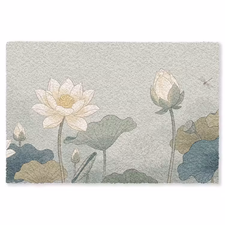 Lotus - Bloemen - Groen Vloerkleed Rechthoek klein -3d