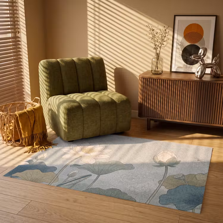 Lotus - Bloemen - Groen Vloerkleed Rechthoek klein -atmosphere_sfeer1_global